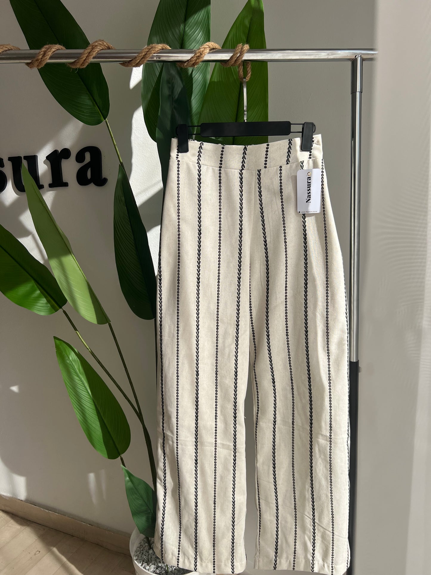 PANTALON EN LIN BRODERIE ANGLAISE