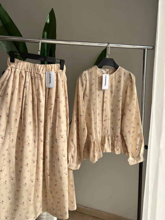 ENSEMBLE A FLEUR EN LIN COTON